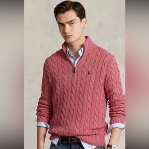 Polo Ralph Lauren quarter zip Cable Knit Sweater salmon size men’s Large
